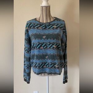 Vintage 90s Red Eraser Aztec Street Wear Blue Long Sleeve New Wave Woman's L